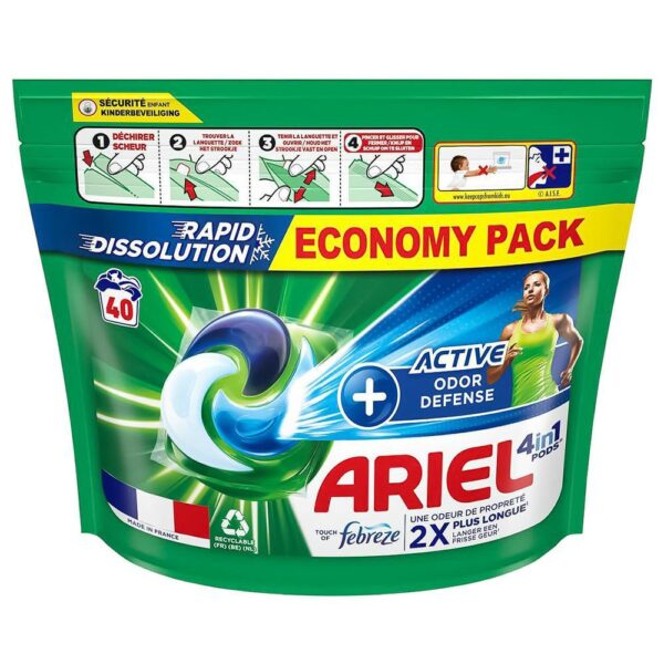 ARIEL 4in1 40 sztuk + Active odor defense - Kapsułki do prania uniwersalne
